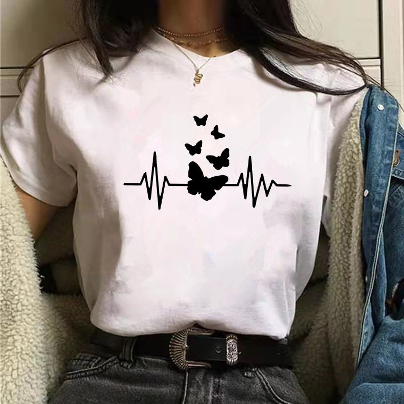 Butterfly Print Loose T-Shirt – Plus Size Women's Casual Top