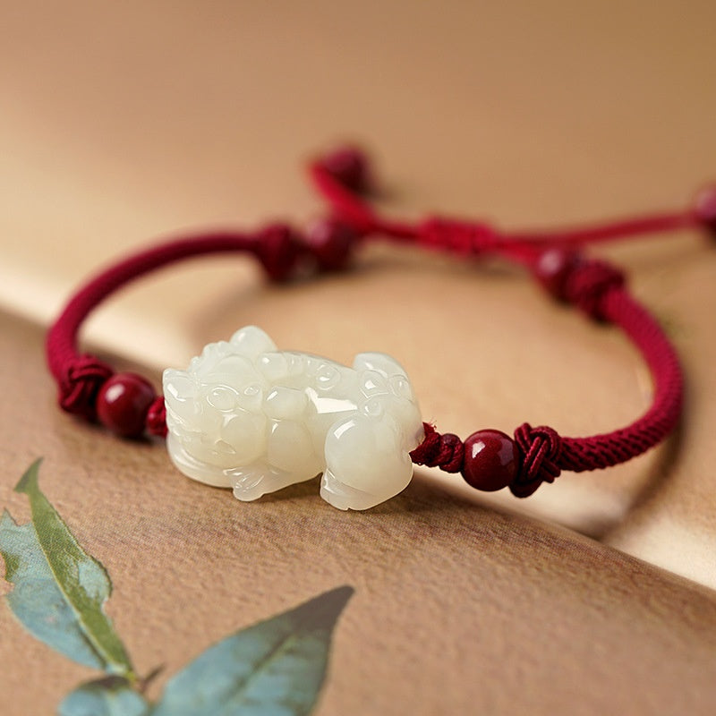 Hetian Jade Bracelet Black And Red Ropes Women
