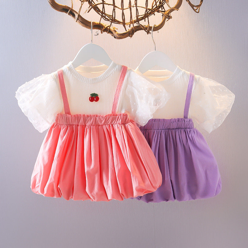 Girl's Fashionable With Skirt Fake Two-piece Casual 1-3-year-old Female