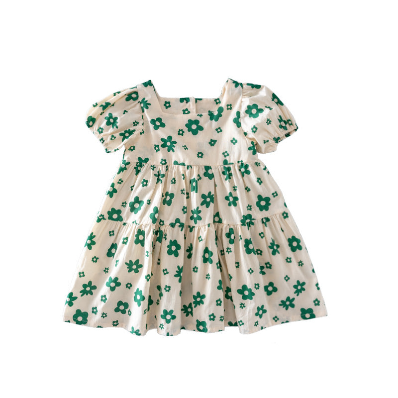 Girls' Cotton Floral Pleated Princess Dress Regular Fit