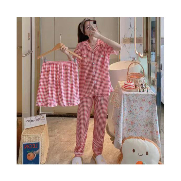 Womens Milk Silk Fruit Print Pajamas Short Sleeve Relaxed