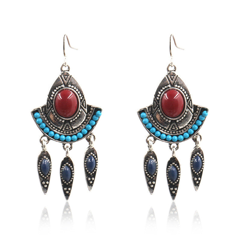 Elegant Turquoise Geometric Alloy Tassel Long Earrings for Women