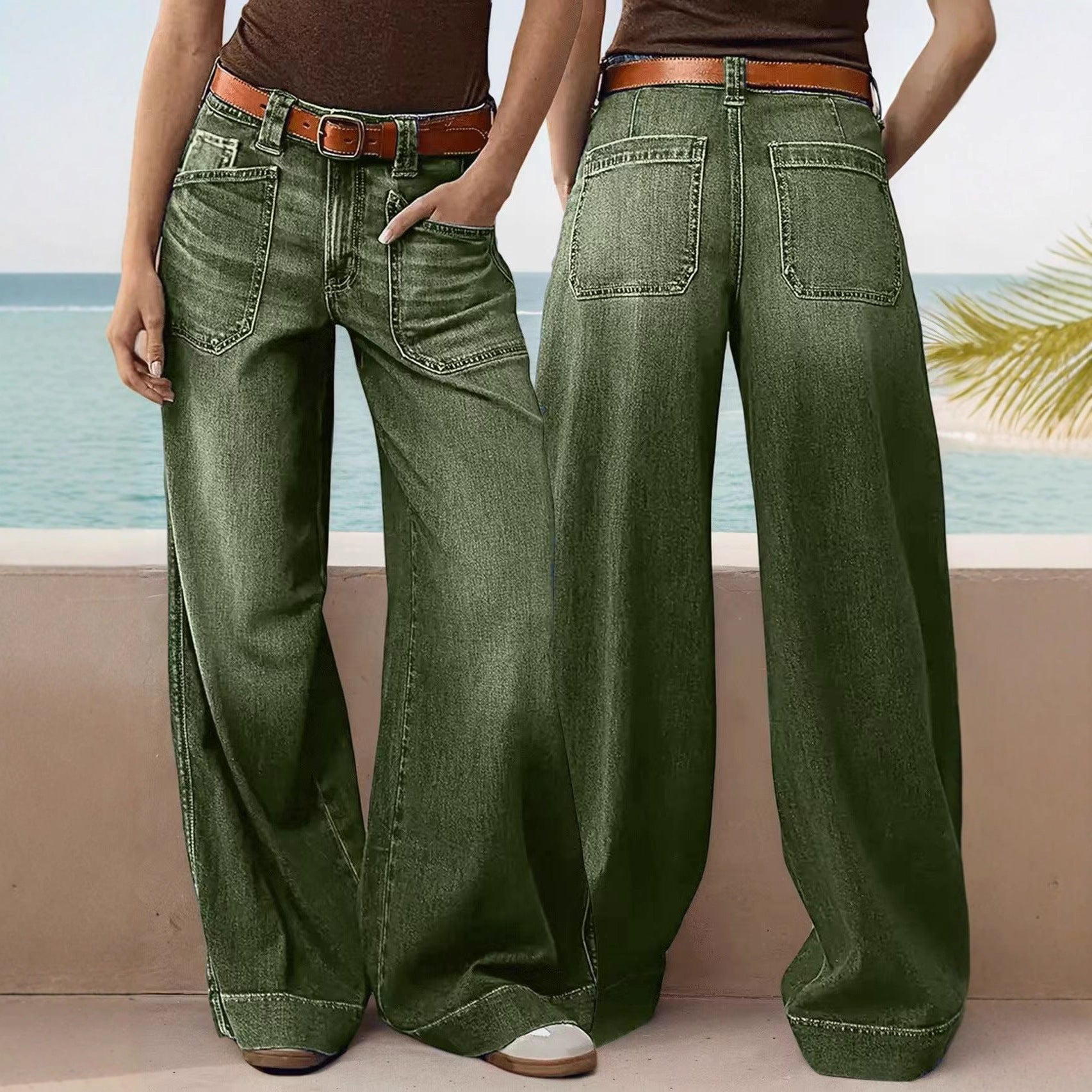 Unisex Wide-Leg Flared Denim Jeans – Mid-Waist Streetwear Hip Hop Style