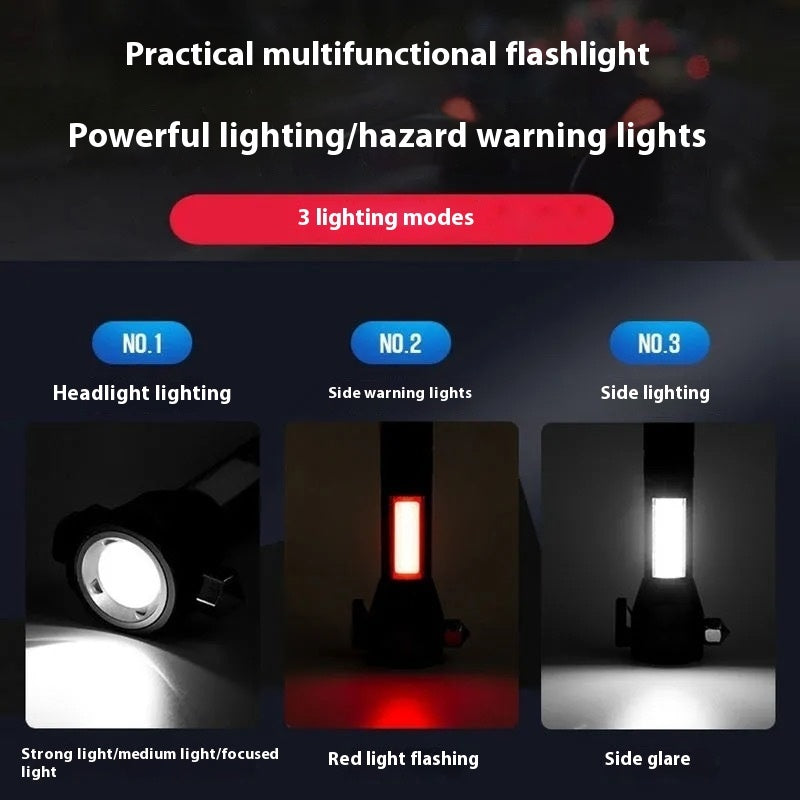 Strong Light Outdoor Super Bright Long-range Rechargeable Durable Car Broken Window Hammer Emergency Escape Multifunctional Torch