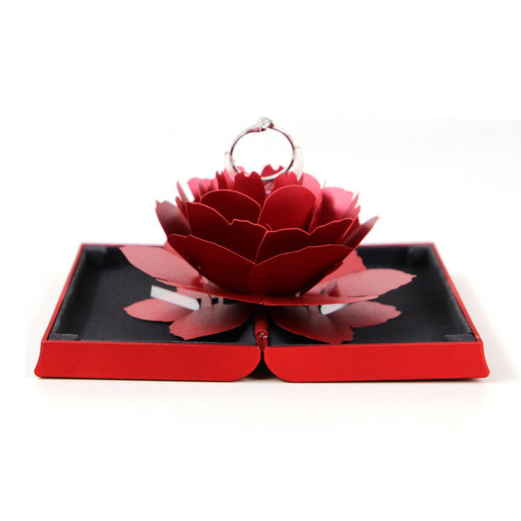 Rose Flower Rotating Ring Box Wedding Net Red
