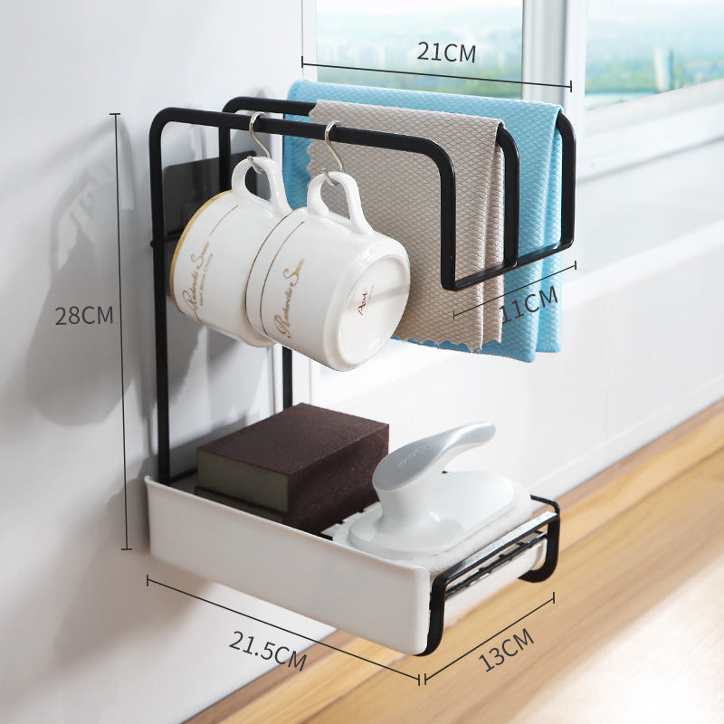 Wall-Mounted Sponge Holder & Kitchen Organizer – Dish Drainer, Brush & Soap Rack with Drain Tray