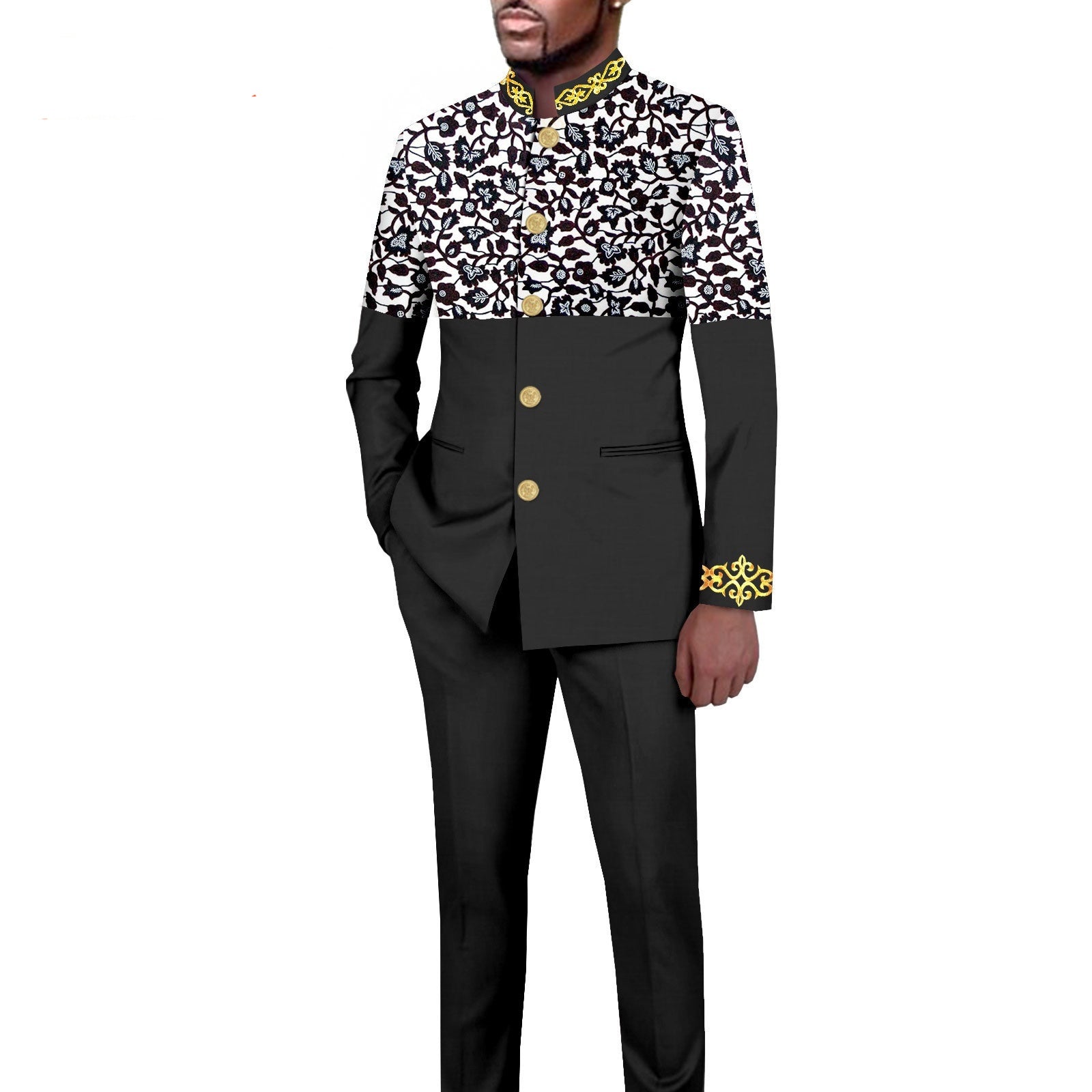 Men's Simplicity Printed Slim Fit Blazer Trousers Suit