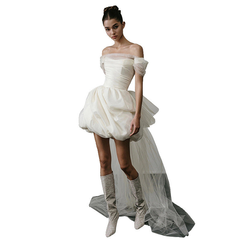 Elegant Off-Shoulder Light White Short Wedding Dress