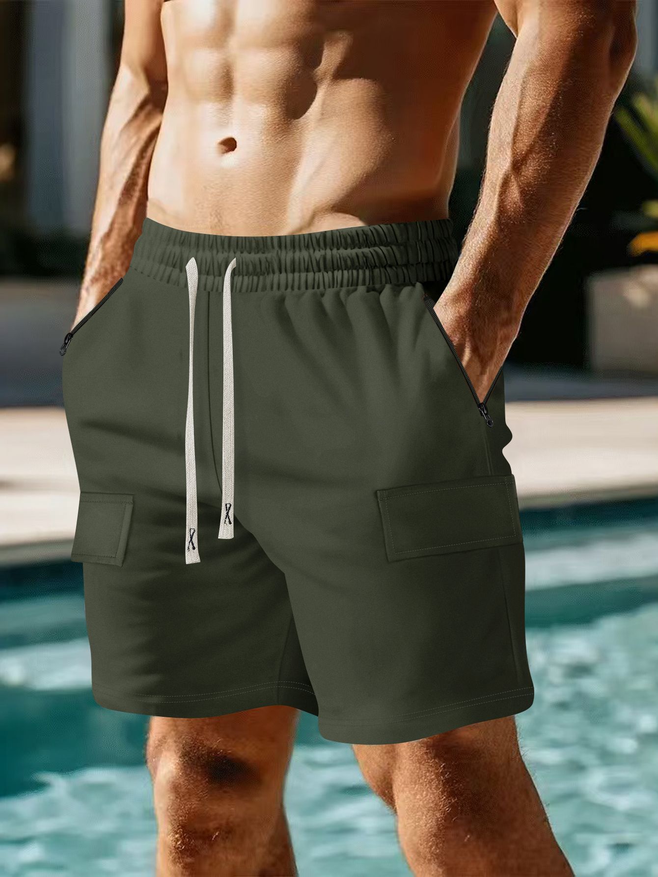 Casual Multi-pocket Workwear Shorts Lace-up Five-point Men