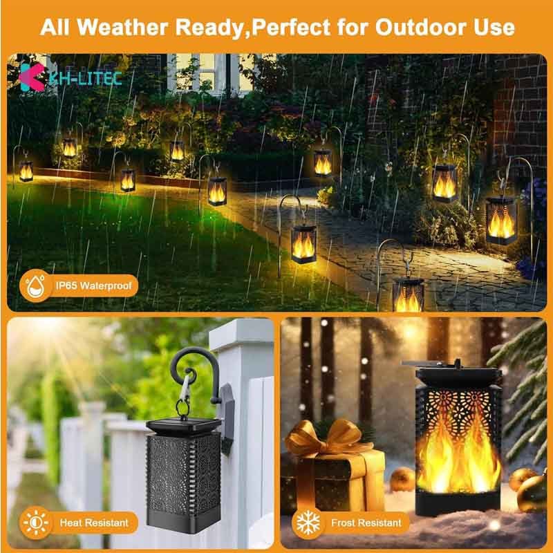 Solar Hanging Flame Torch Lights Flickering Waterproof Outdoor Garden Patio Yard Path Decoration