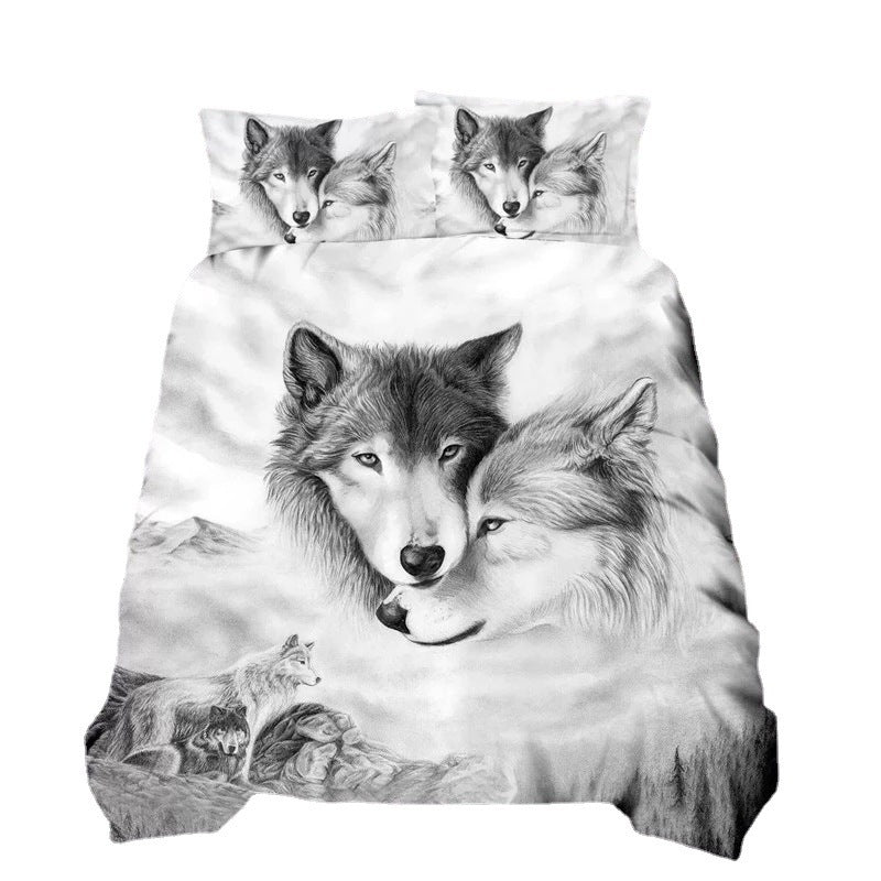 Siberian Wolf 3D Landscape Printed Chemical Fiber Bedding Set
