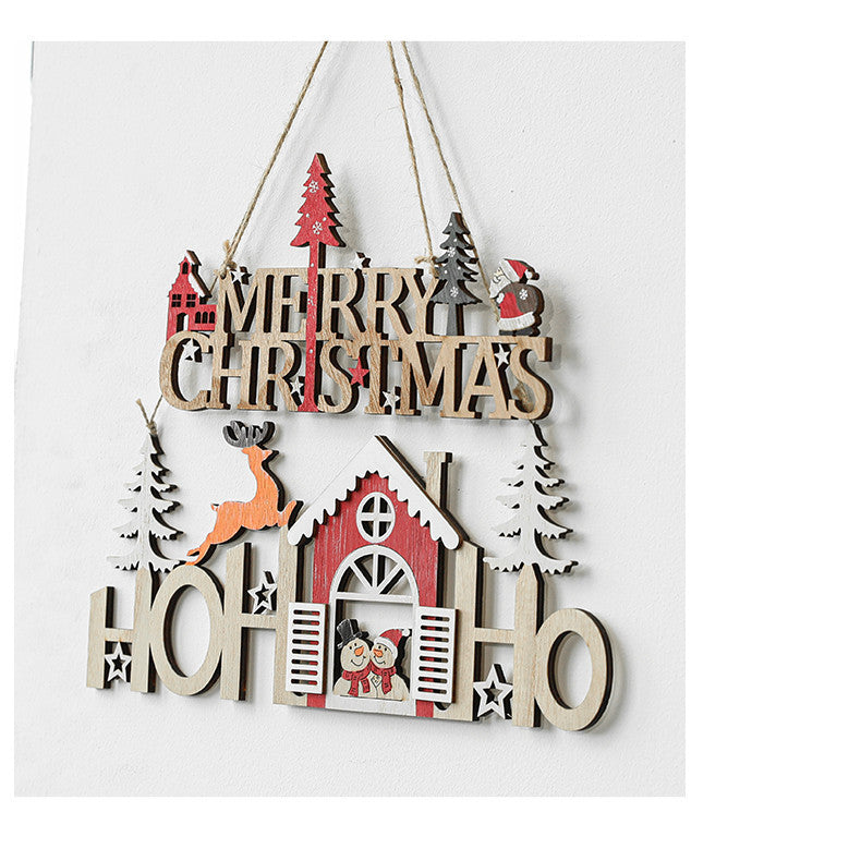 Christmas English Alphabet Card Snowman Elk Wooden Pendant