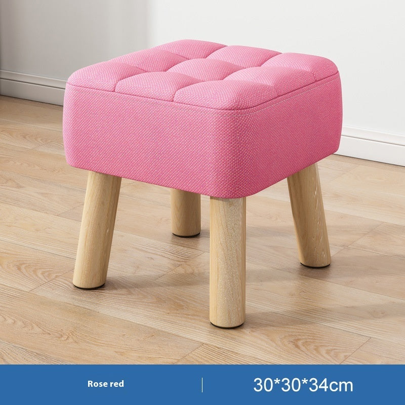 Solid Wood Stool Short Household Minimalist Fabric