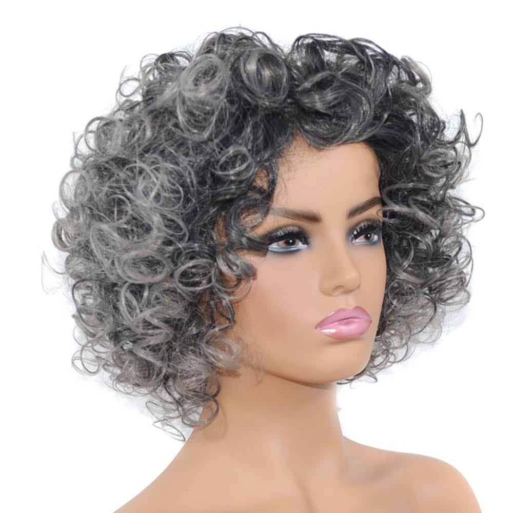Black Granny Grey Wig Headset