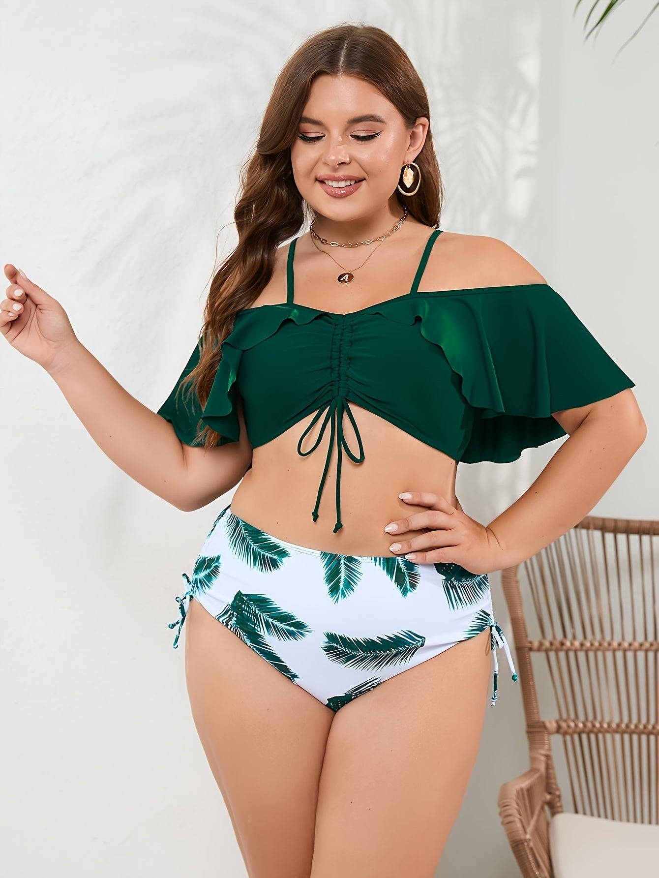 Women’s Plus Size Retro Dark Green Bikini Set – Stylish Swimwear