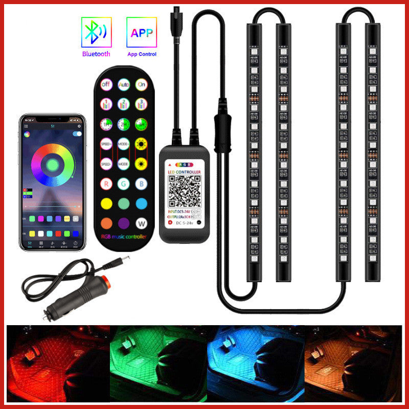 Car Interior LED Strip Lights – Waterproof RGB Ambient Lamps with Wireless Remote & Music Control