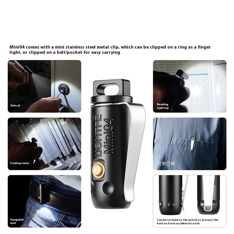 Super Bright Strong Light LED Stainless Steel Key Ring Portable Miniature Waterproof Pocket Flashlight