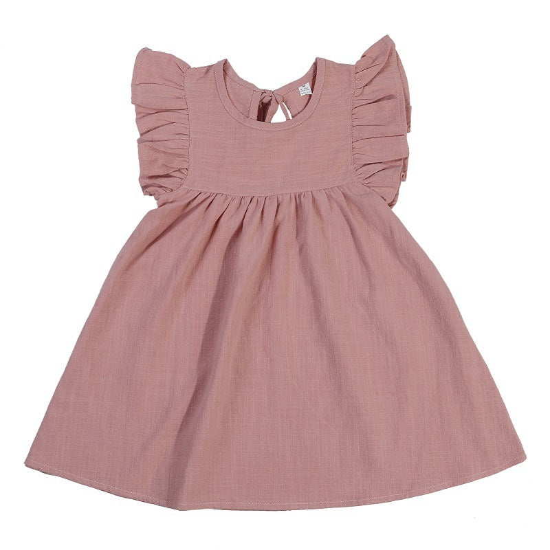 Flounced Sleeve Dress Girls' Back Collar Lace-up