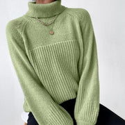 Simple Lapel Raglan Sleeves Pullover Knitted Sweater Women
