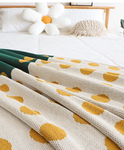 Cotton Polka Dot Contrast Color Knitted Blanket