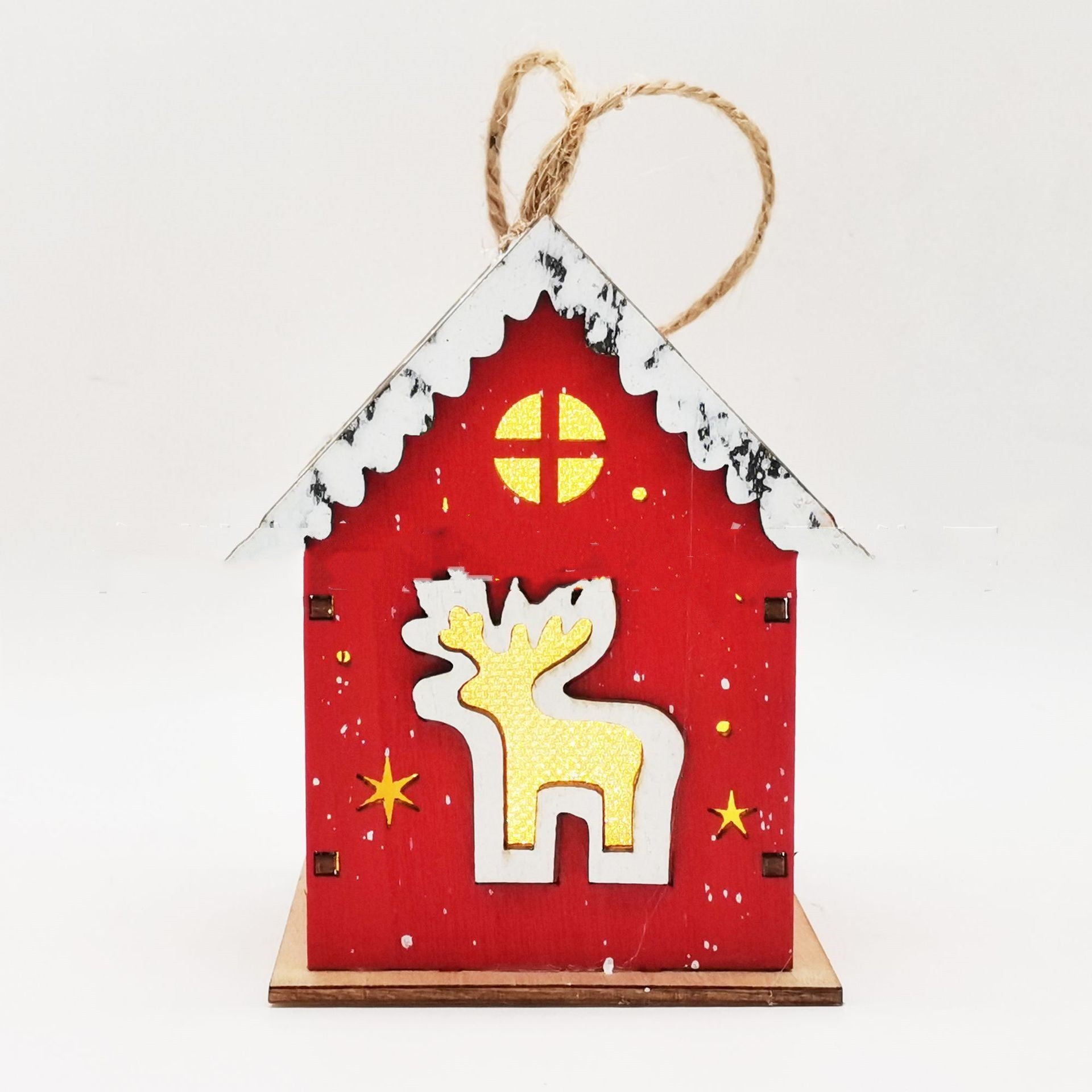 Christmas Crafts Wooden Luminous Small House Pendant