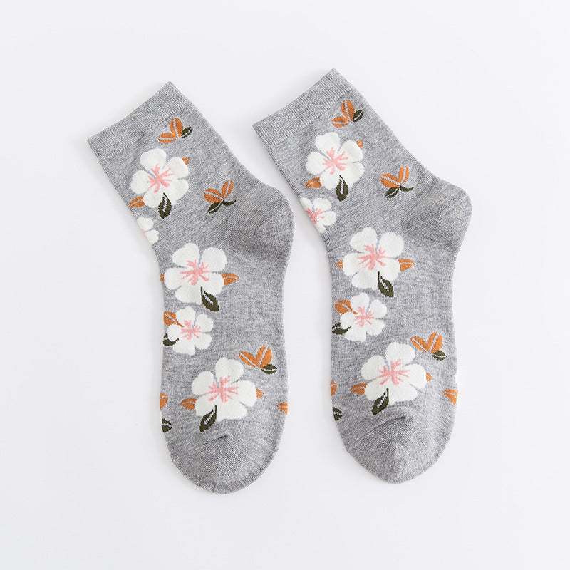 Women's Small Floral Mid Length Cotton Socks