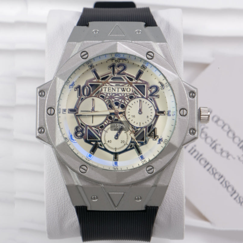 Men's Leather Strap Sports Pointer Quartz Watch