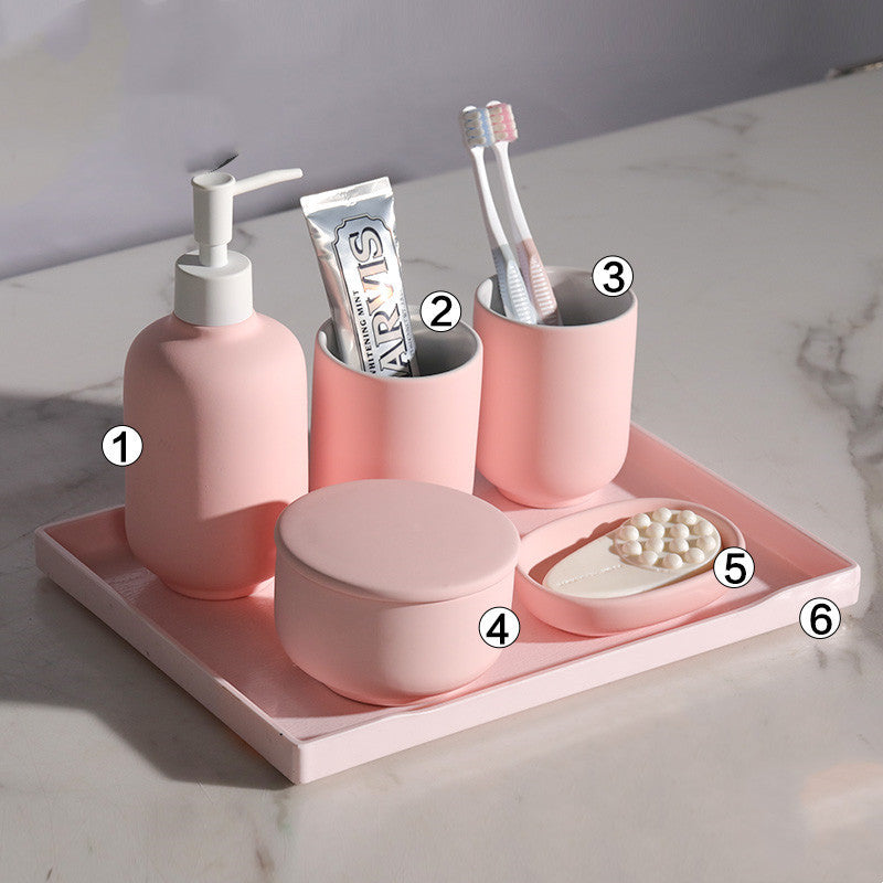 Ceramic Bathroom Toilet Accessories Set – 5-Piece Countertop Organizer