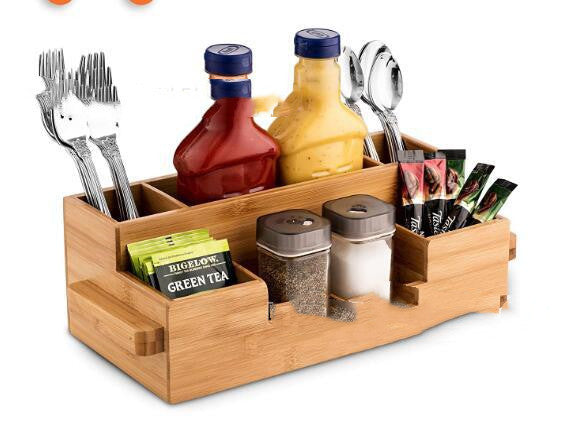 Bamboo Soy Sauce & Seasoning Storage Rack – Stylish Wooden Kitchen Organizer