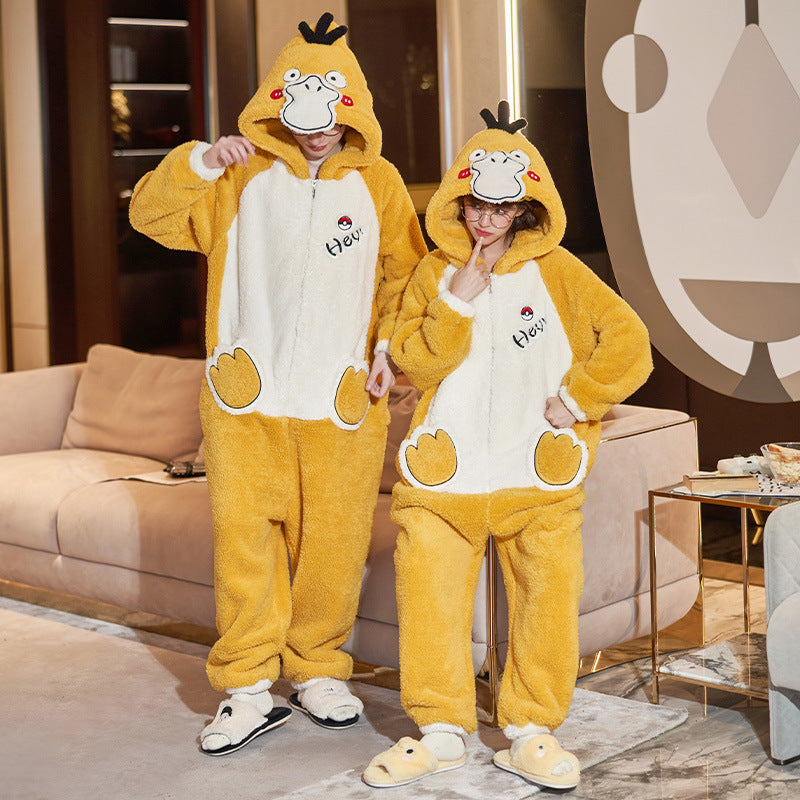 Couple Pajamas Female Coral Animal Pajamas Men Dinosaur One-piece Homewear Clothing