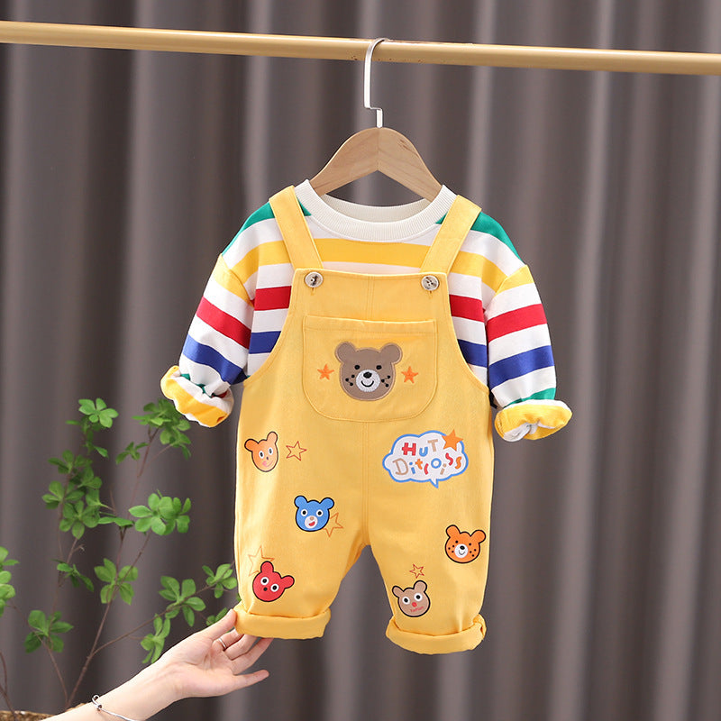 Boys Plaid Cotton Top And Overalls Set Regular Fit