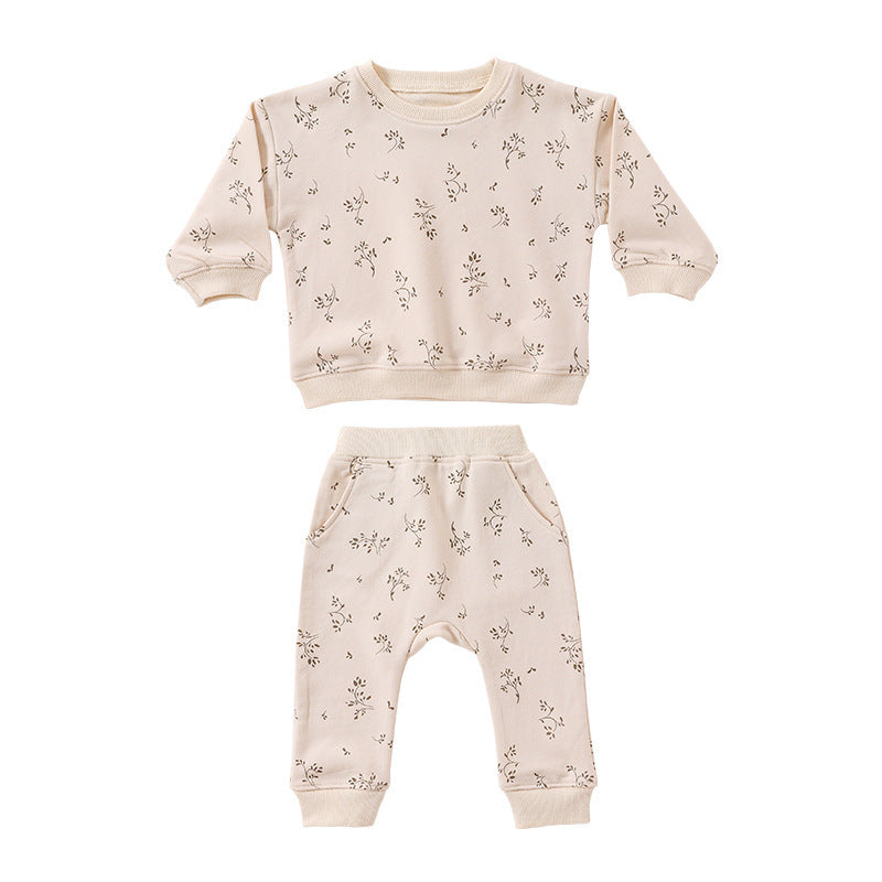 Printing Two-piece Casual Round Neck Loungewear Suit