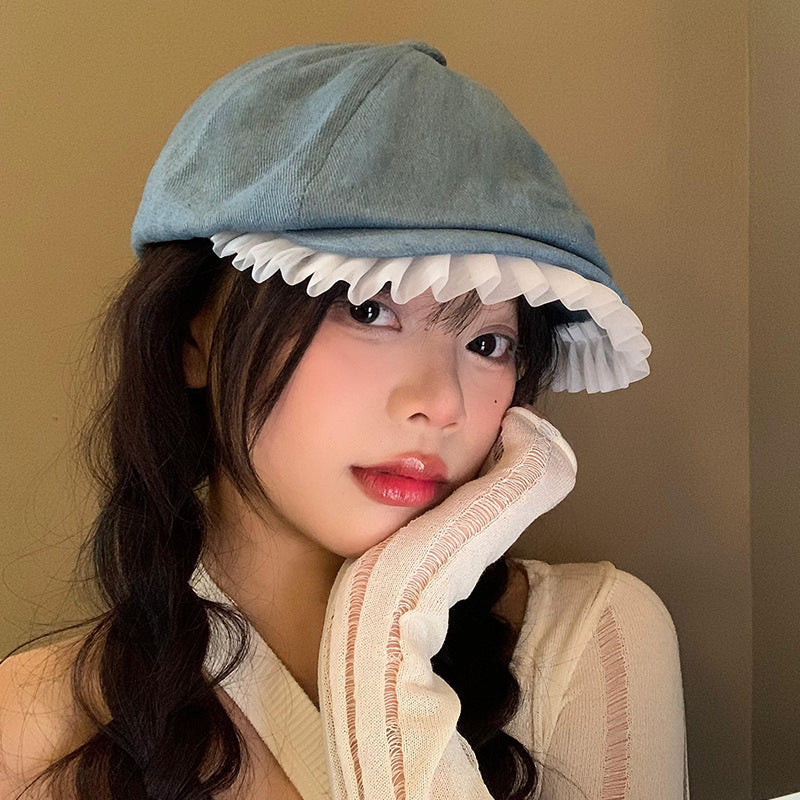 Lace Denim Beret Women's Spring And Summer Japanese-style Retro