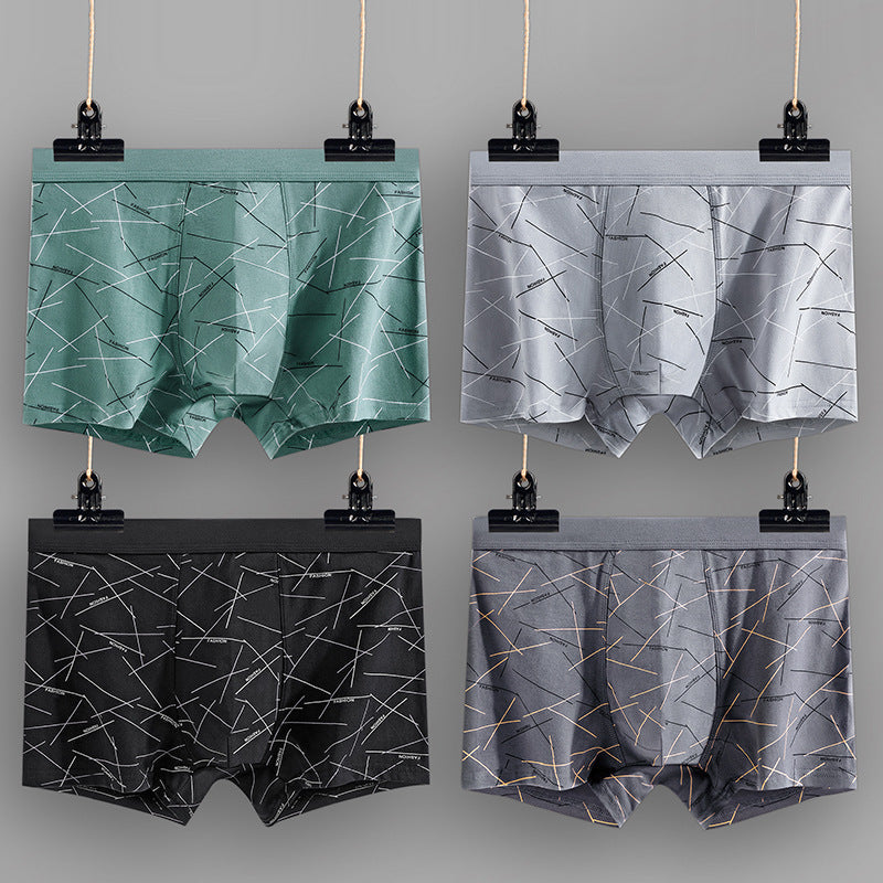 Men's Cotton U-convex Boxers Mid-waist Three-dimensional Printing