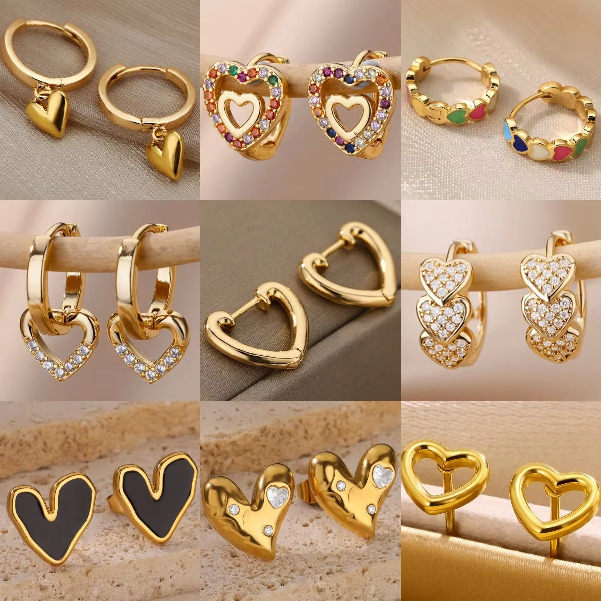 Simple Zircon Love 18K Ear Clip Female Fashion Titanium Steel Stud Earrings