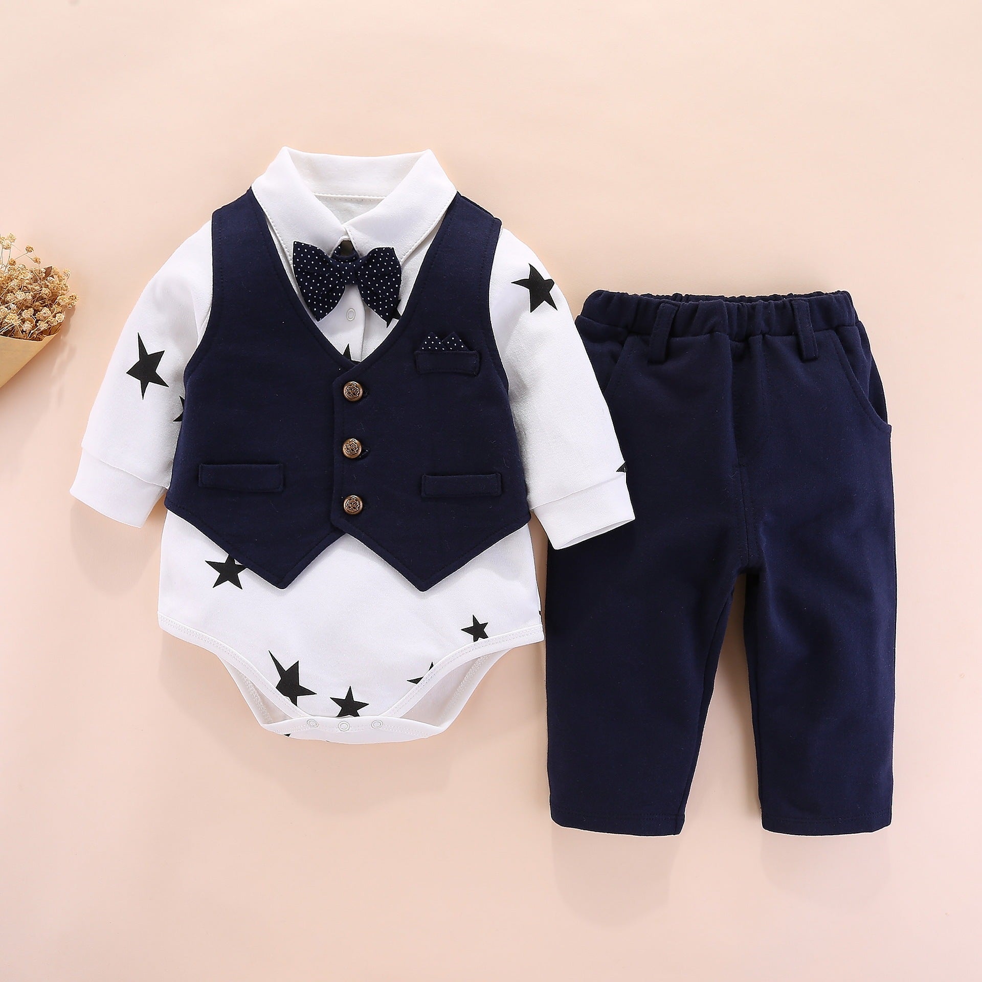 British Baby Dress Outfit – Long Sleeve Three-Piece Set for One-Year-Olds