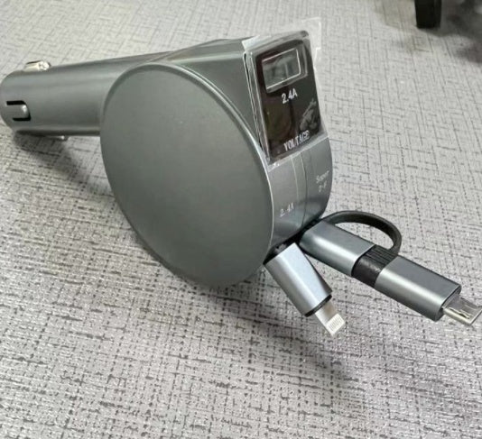 Two-Wire Retractable 60W Fast Charging Car Charger – Quick & Efficient Charging