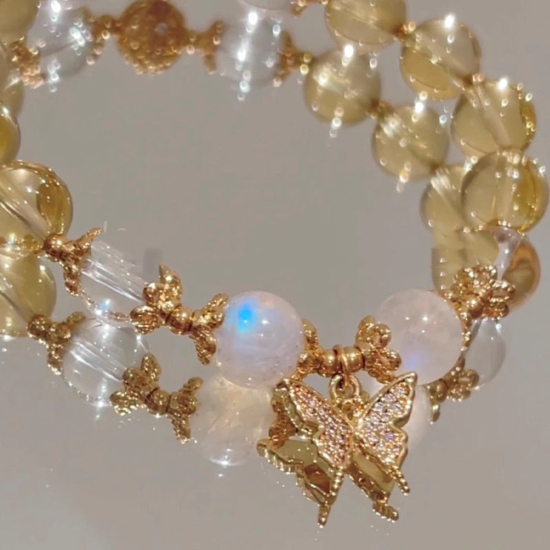 Moonstone White Crystal Beaded Bracelet