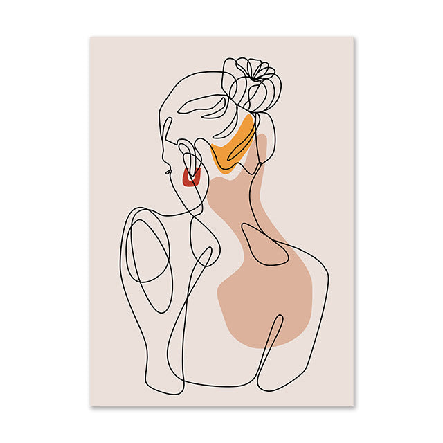 Minimalist Line Art Poster – Abstract Girl & Leaf Canvas Wall Art for Home Decoration