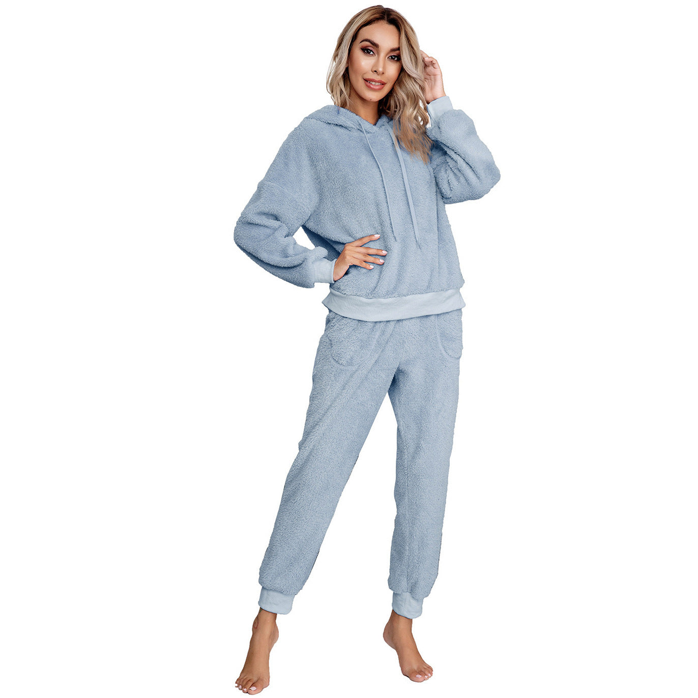 Womens Hooded Double Faced Fleece Sweater Knitwear Relaxed