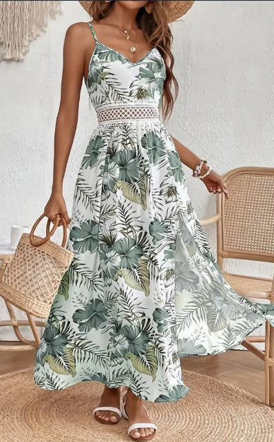 Women's Maxi Dress Floral Print Spaghetti Straps Breathable