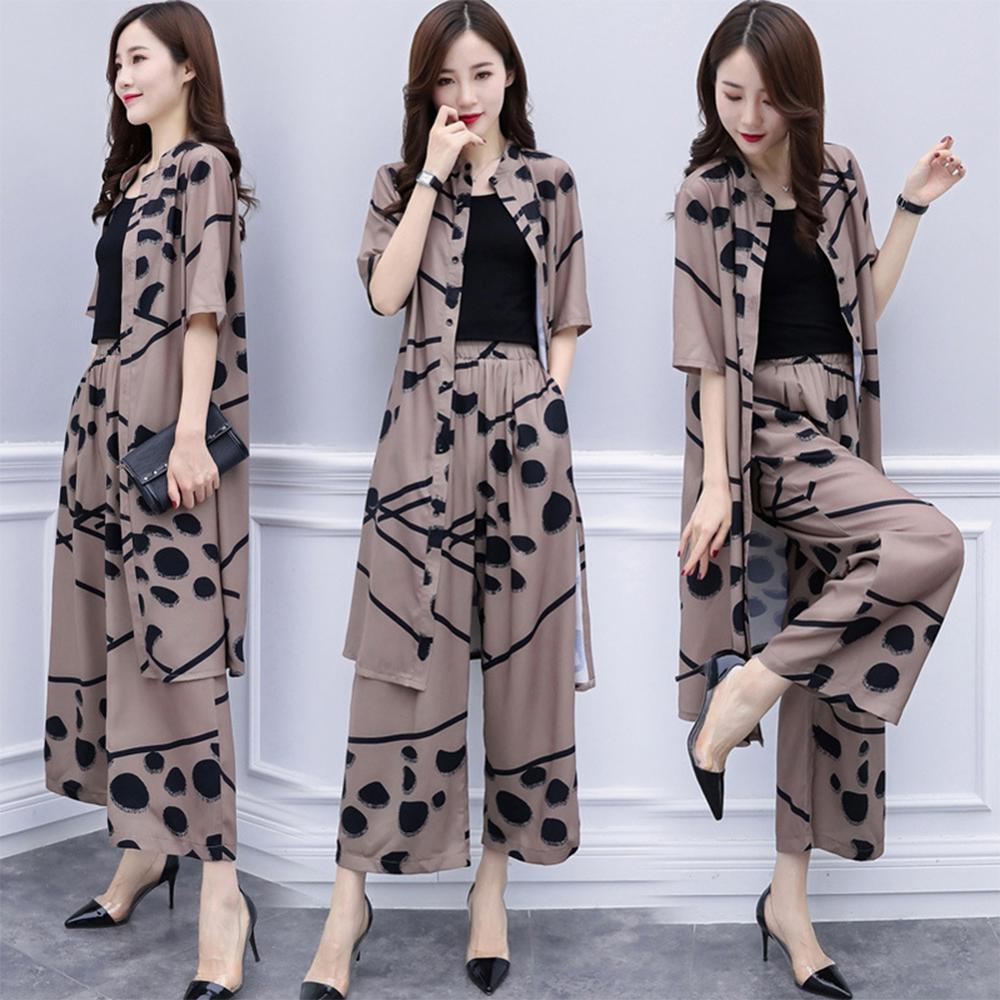 Casual Plus Size Cardigan Top Wide Leg Pants Suit