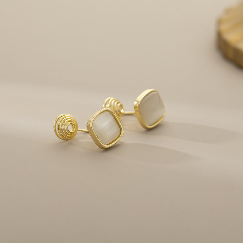Womens Opal Geometric Stud Earrings Small Elegant Set