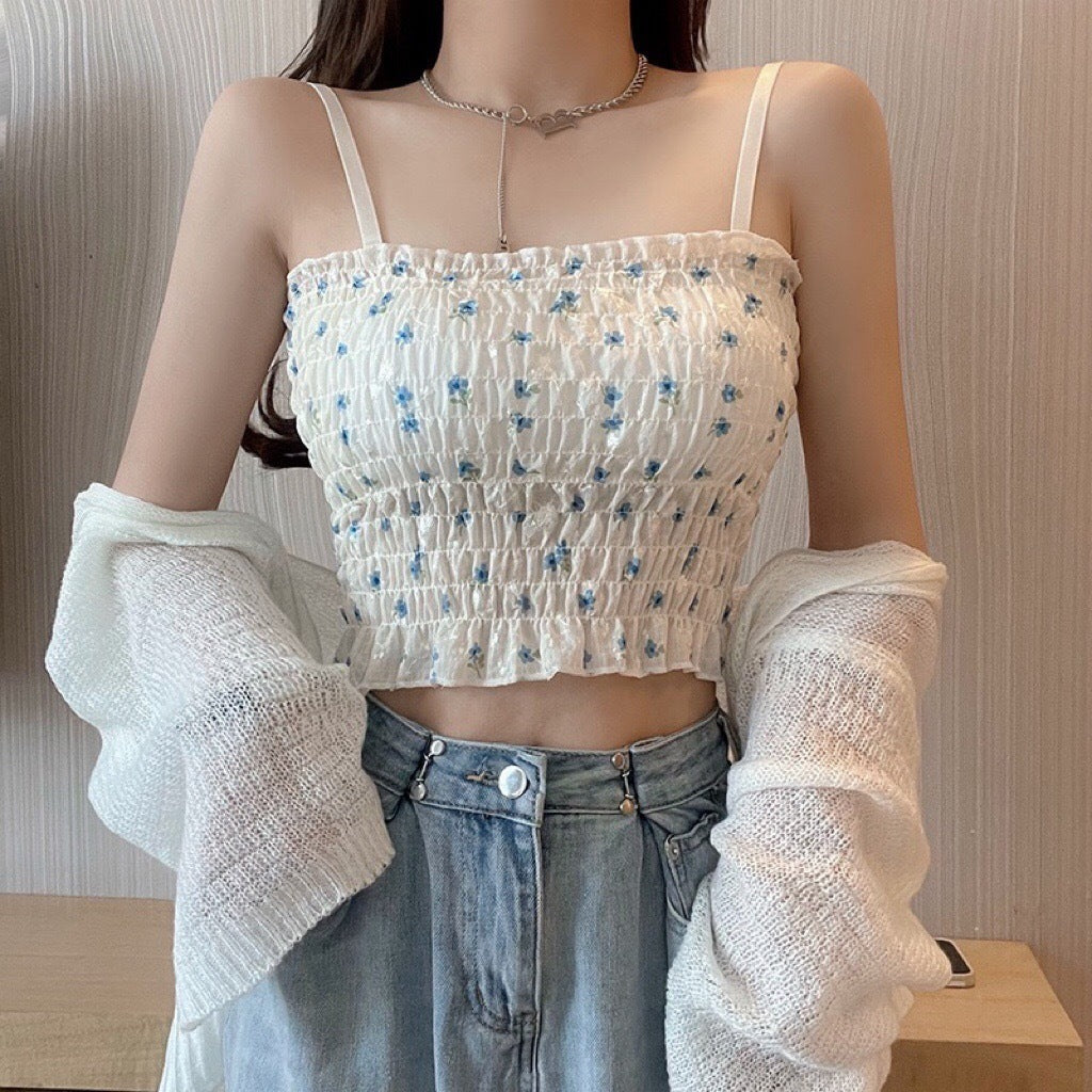 Pleated Floral Chic Small Sling Vest