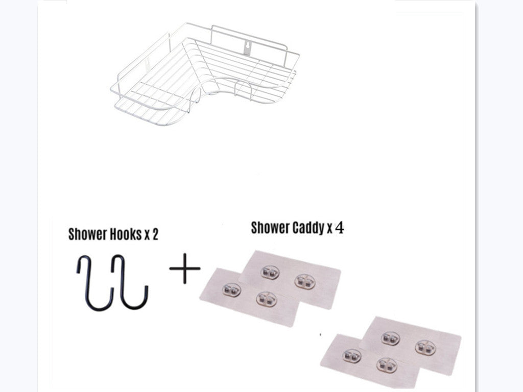 Punch-Free Wall-Mounted Bathroom Storage Rack – Kitchen Corner Shelf with Tripod