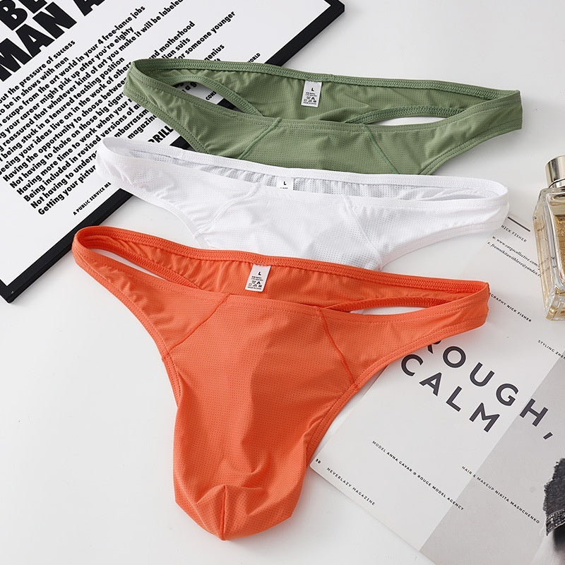 Mesh Men's Underwear  Ice Silk Thong Low Waist Big J Underwear