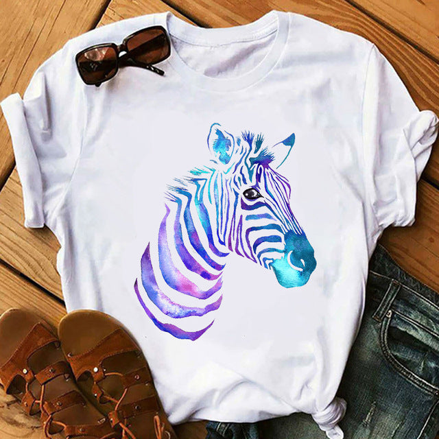 Women's Printed Short-Sleeved T-Shirt – Casual Plus Size Bottoming Tee