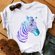 Women's Printed Short Sleeve Polyester Loose Tee
