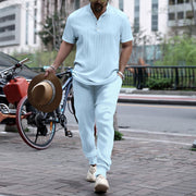 Men's shirt casual short sleeved pants beach set