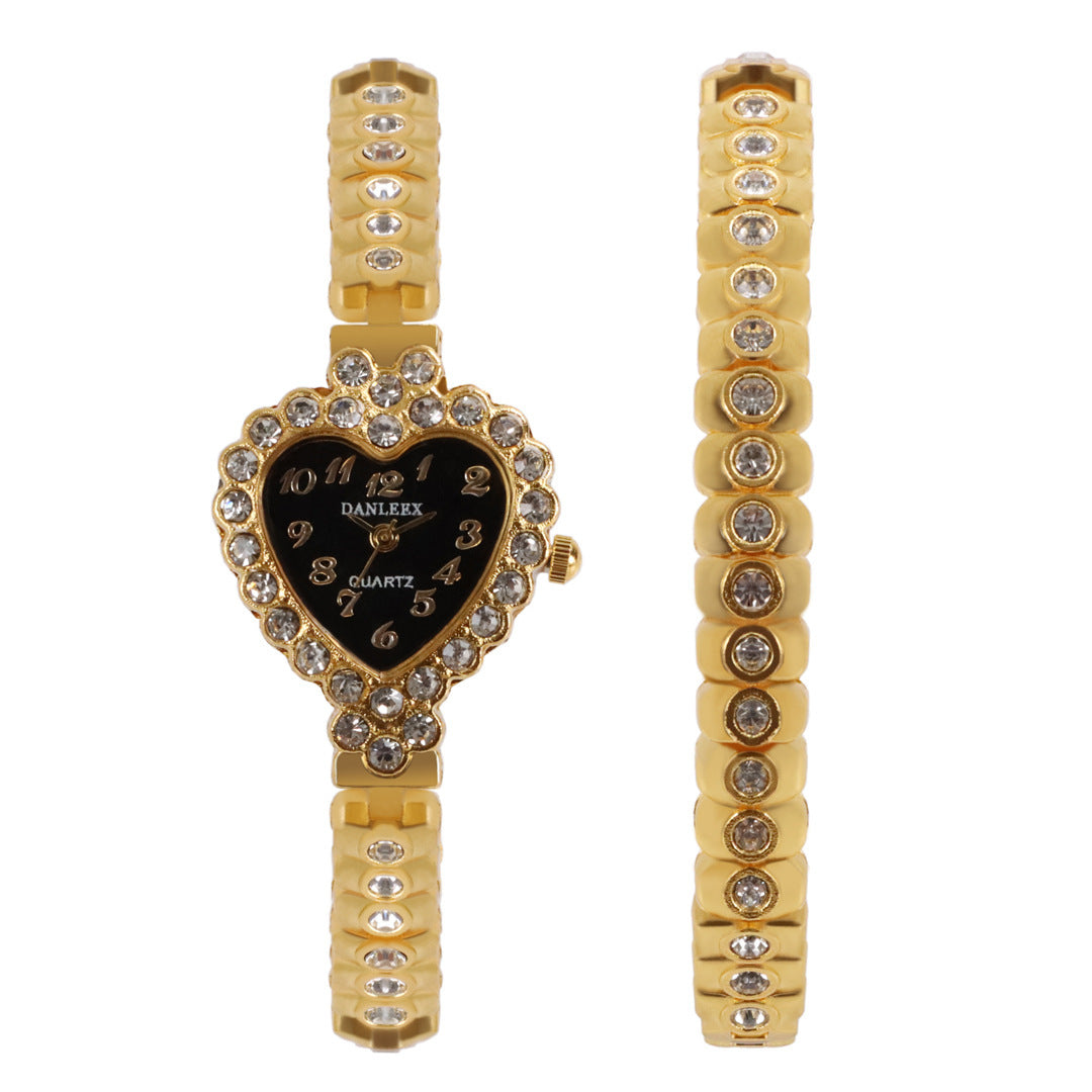 Slim Alloy Heart Shaped Women's Diamond Watch Rhinestones